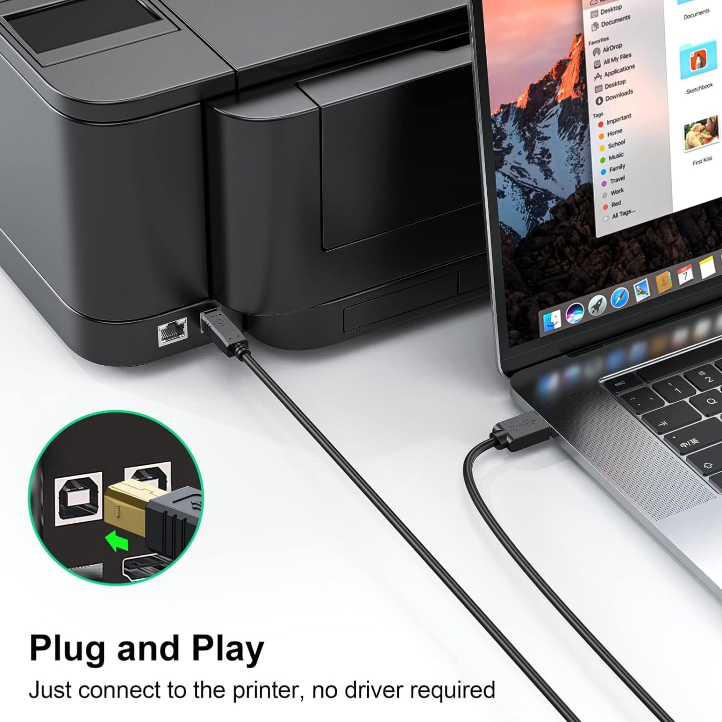 Printer Cable 25 FT - USB a to USB B Printer Cable Compatible with HP, Canon, Brother, Samsung, Dell, Epson and More