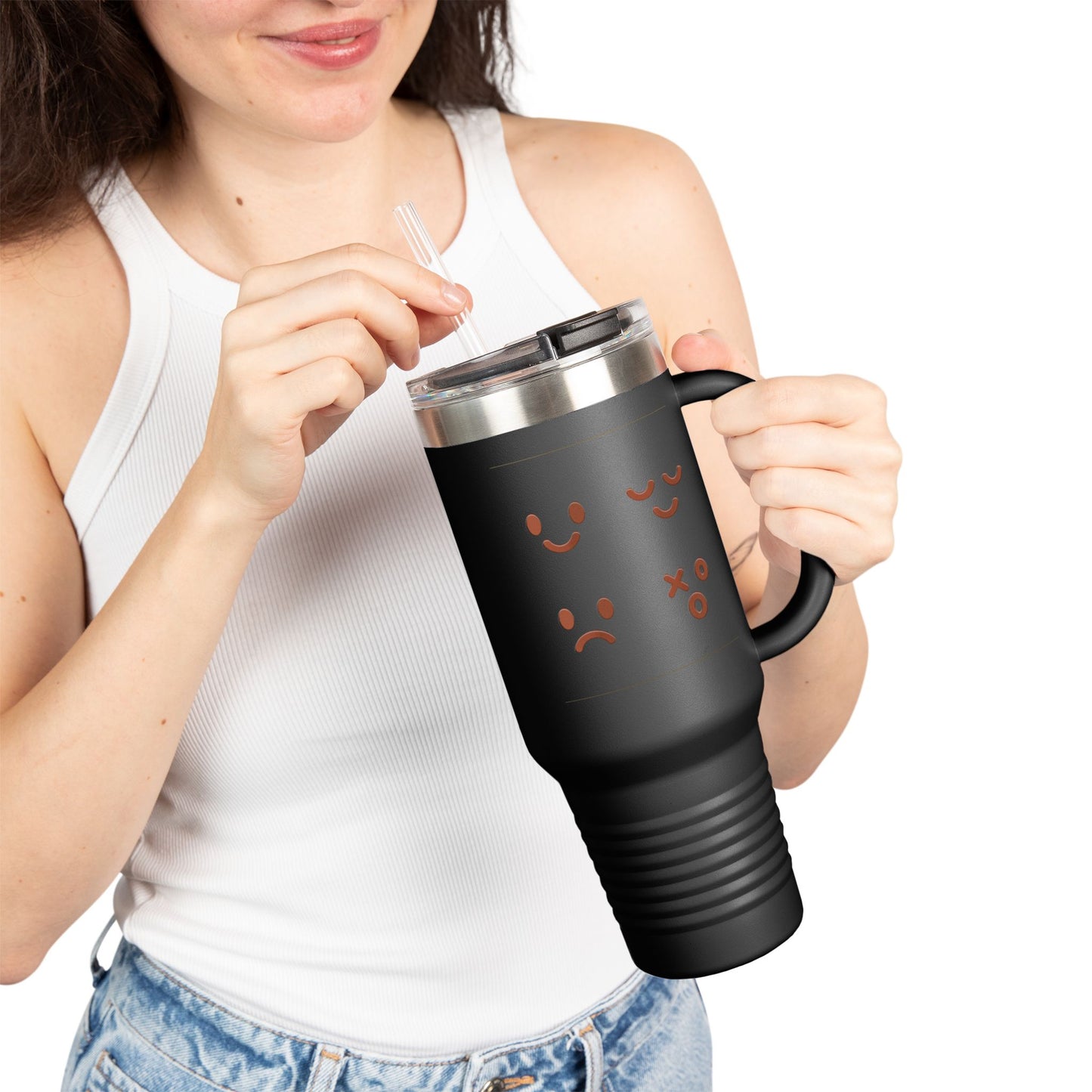 40oz Insulated Travel Mug with Cute Emoji Faces