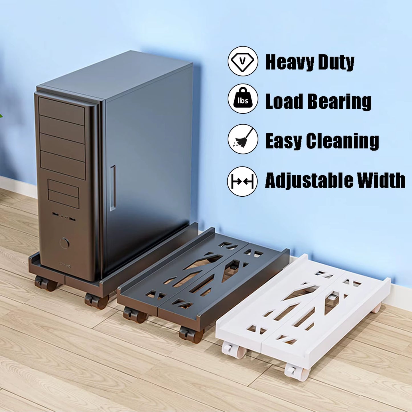 Adjustable Mobile CPU Stand, Ventilated Computer Tower Stand PC Tower Stand with 4 Caster Wheels Fits Most PC, under Desk Holder