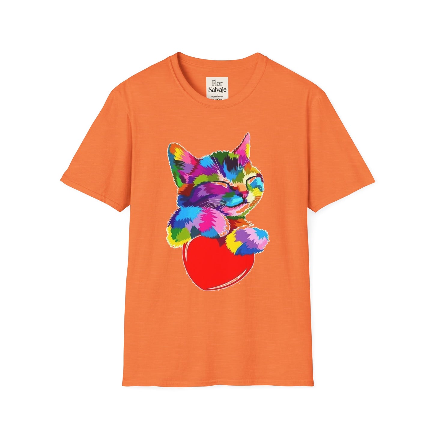 Colorful Cat Love Unisex T-Shirt - Softstyle Design for Animal Lovers
