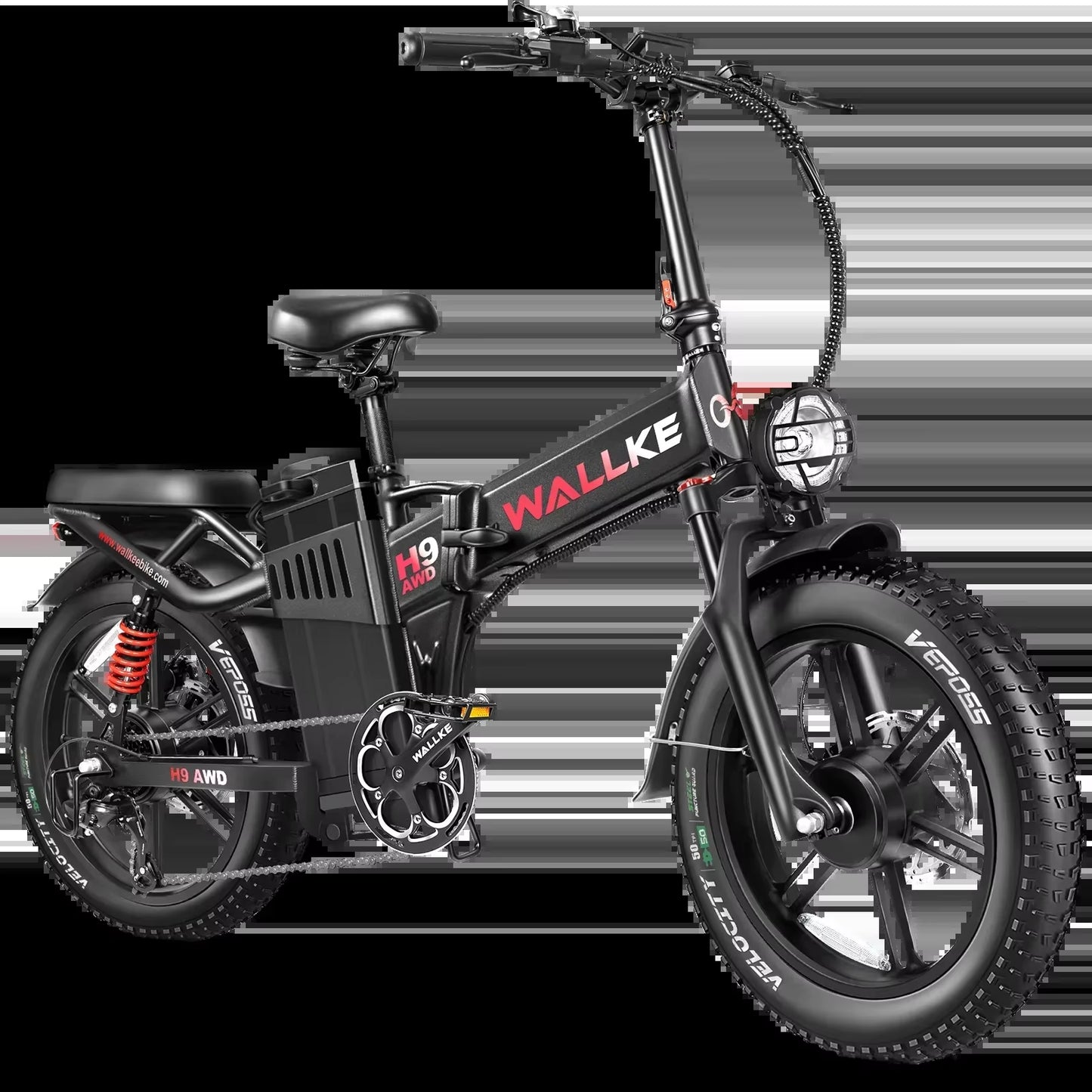 WALLKE H9 AWD Electric Bike 2000W Dual Motor Foldable E-Bike 40Ah/60Ah Electric Mountain Bike 20" Fat Tire City Commuter Ebike