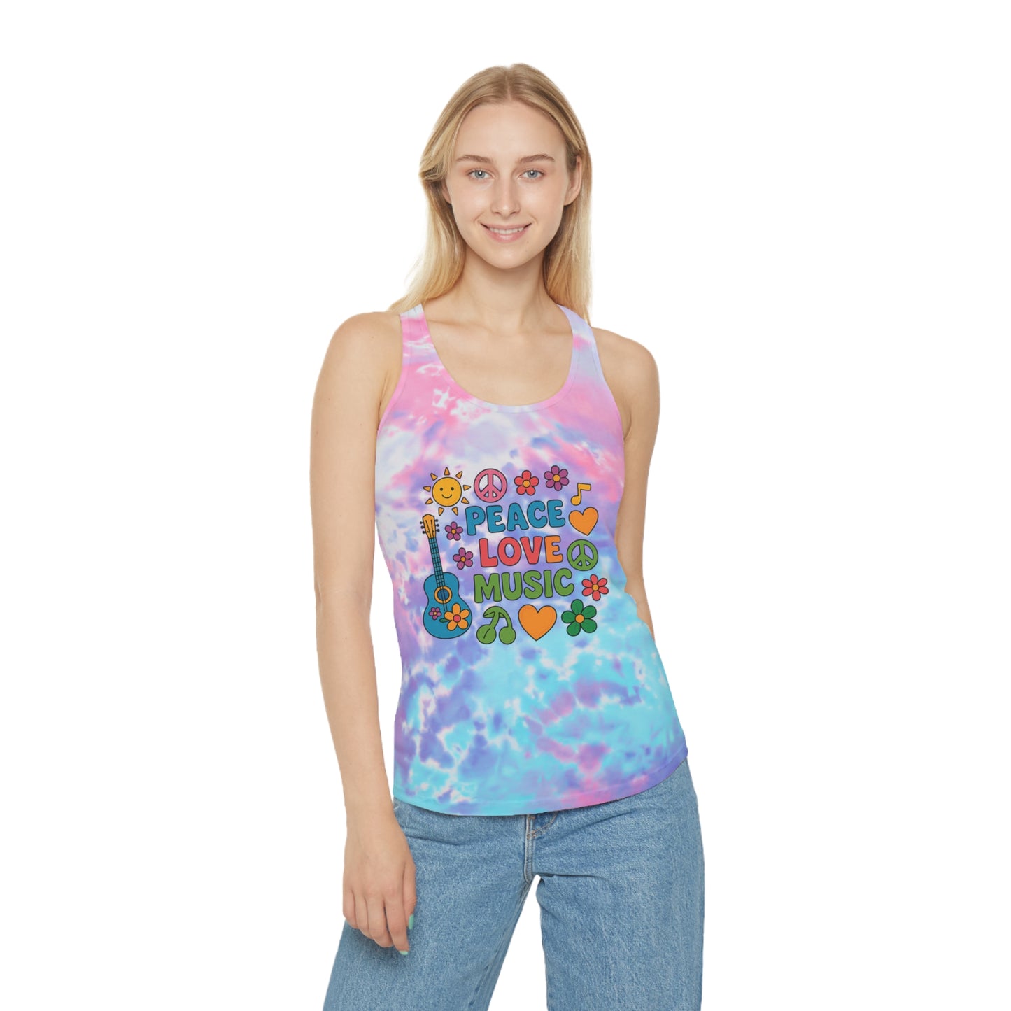 Peace Love Music Tie Dye Racerback Tank Top - Bohemian Summer Style