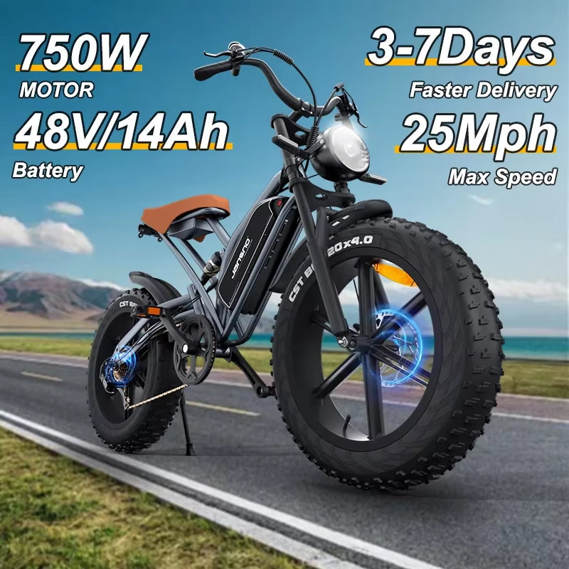 Ebike Jansno X50 750W 48V14AH Fat Tire Electric Bike Beach Cruiser Off-Road Electric Bike Adult City Mountain Electric Bike