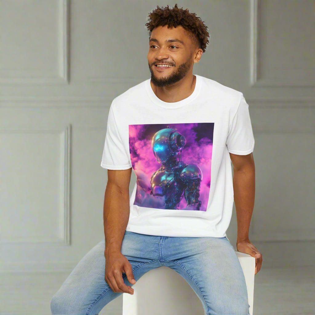 Futuristic Robot Graphic T-Shirt | Unisex Softstyle Tee | Unique Art for Tech Enthusiasts