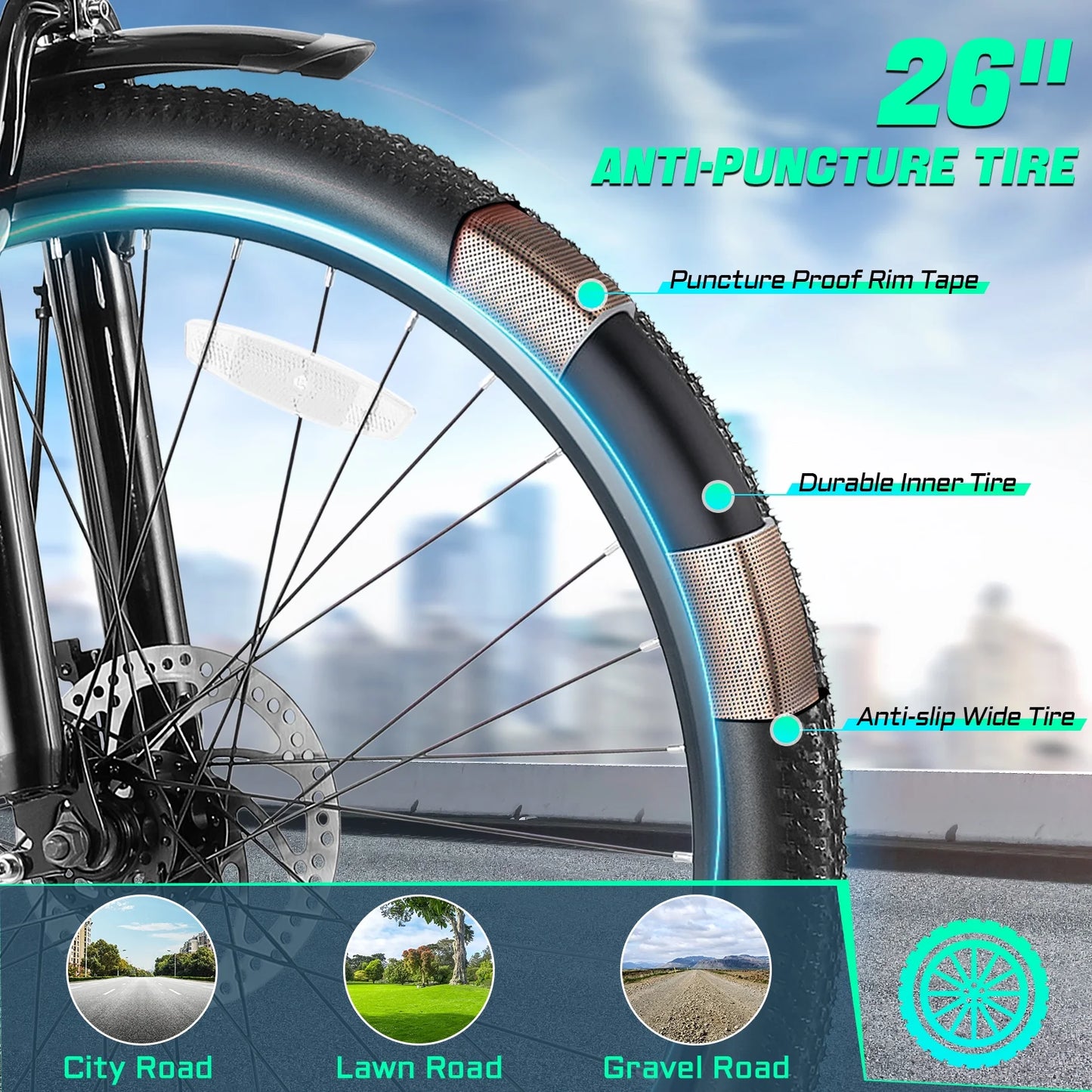 500W 26" Electric Bike 48V Removable Battery Electric Bicycle for Adults, 19.8Mph Cruiser Ebike, Electric Commuter Bike Low Step Frame, Shimano 7 Speed for Men Women Senior UL2849