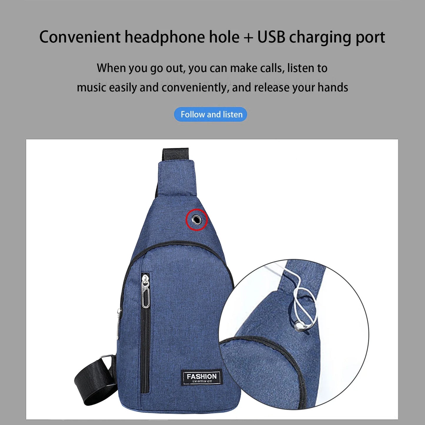 School Supplies Crossbody Bag Chest Bag Shoulder Backpack with USB Charging Hole and Headphone Hole a Surprising Little Gift for Boyfriend or Girlfriend