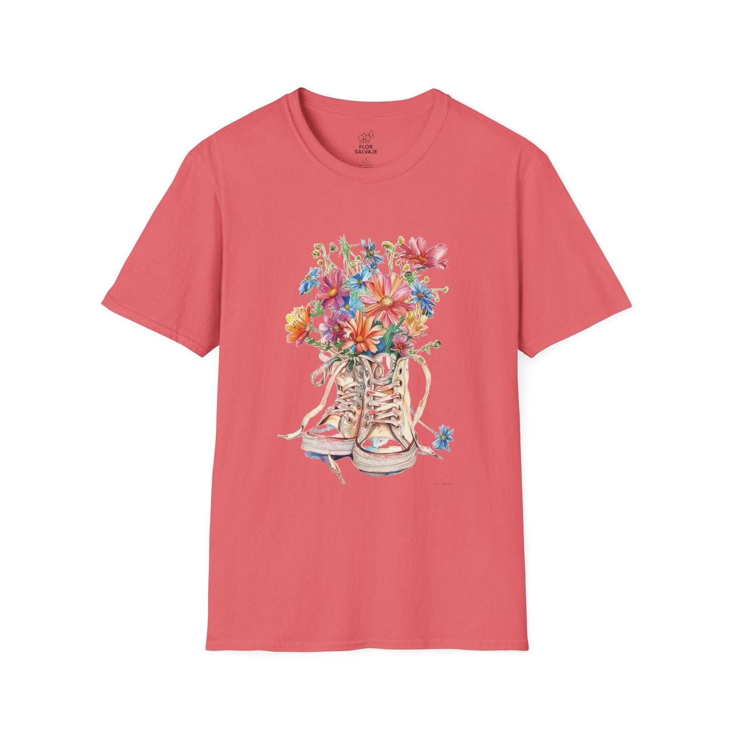 Floral Sneakers T-Shirt, Unisex Softstyle Tee, Boho Casual Shirt, Gift for Nature Lovers, Spring/Fall Fashion