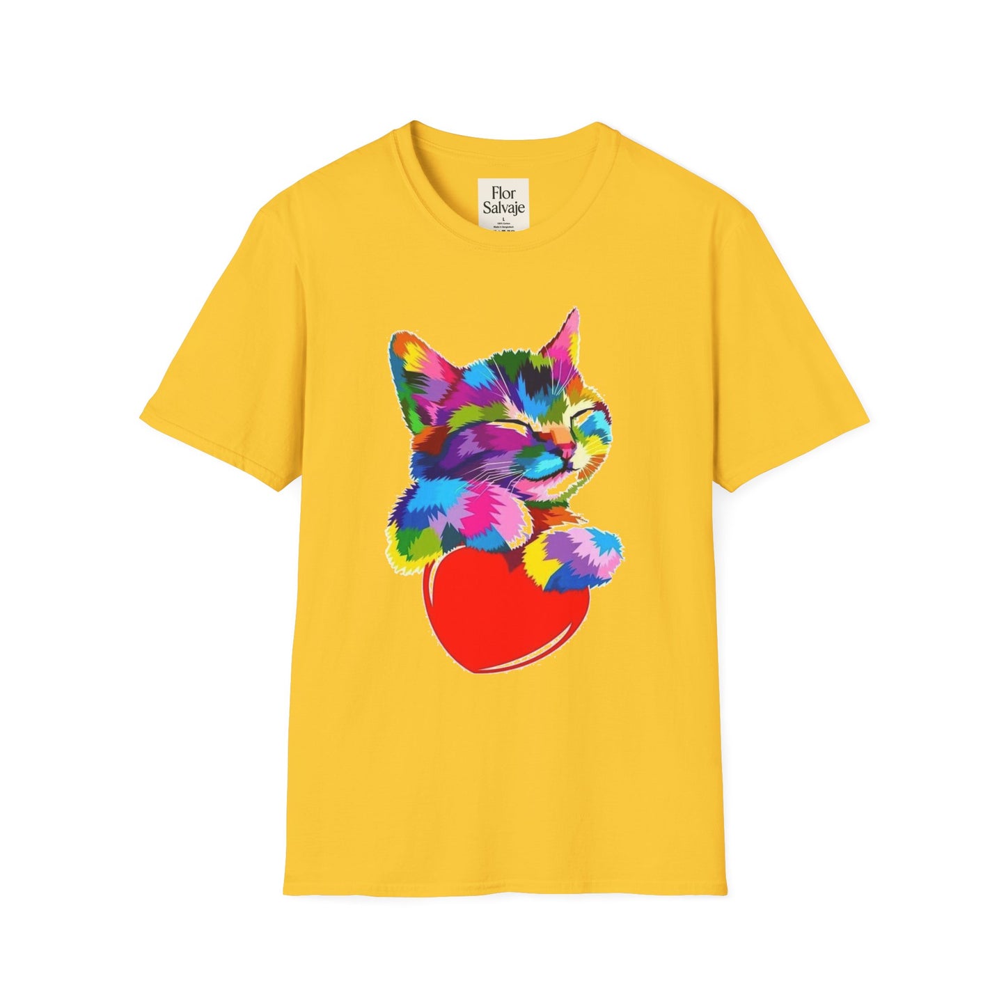 Colorful Cat Love Unisex T-Shirt - Softstyle Design for Animal Lovers