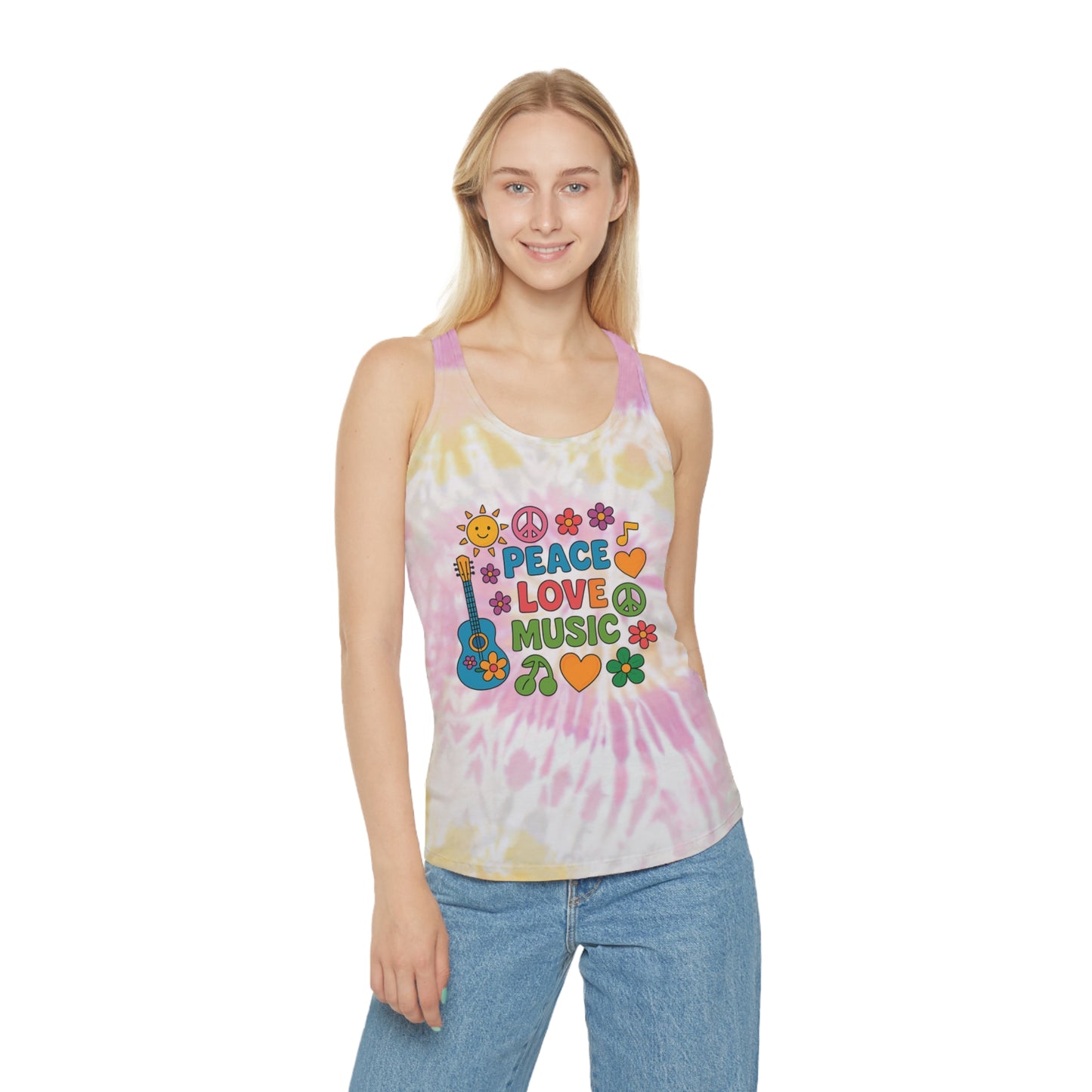 Peace Love Music Tie Dye Racerback Tank Top - Bohemian Summer Style