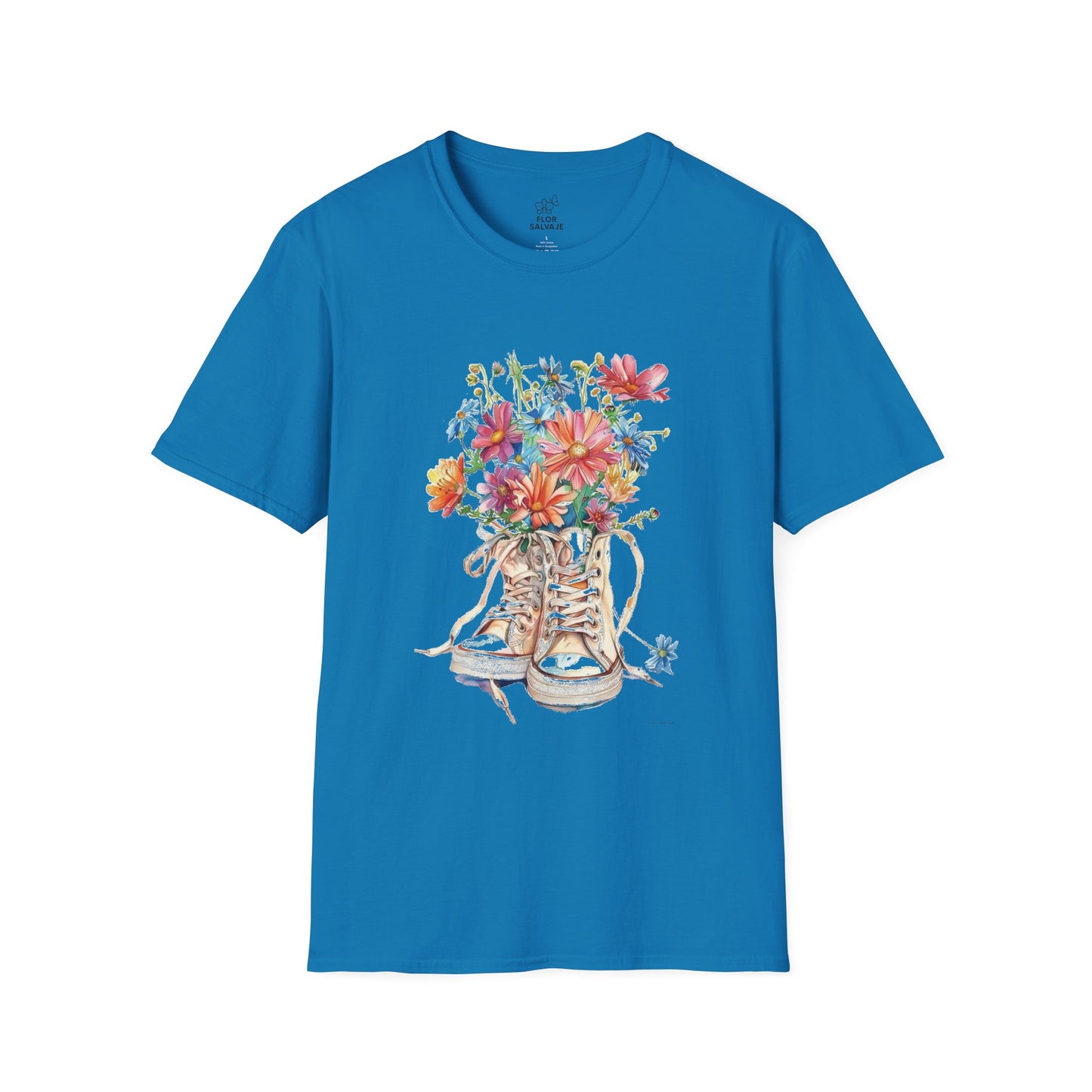 Floral Sneakers T-Shirt, Unisex Softstyle Tee, Boho Casual Shirt, Gift for Nature Lovers, Spring/Fall Fashion