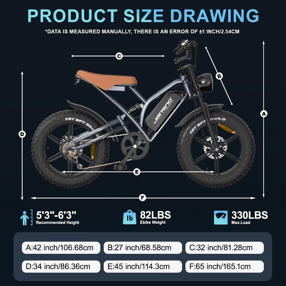 Ebike Jansno X50 750W 48V14AH Fat Tire Electric Bike Beach Cruiser Off-Road Electric Bike Adult City Mountain Electric Bike