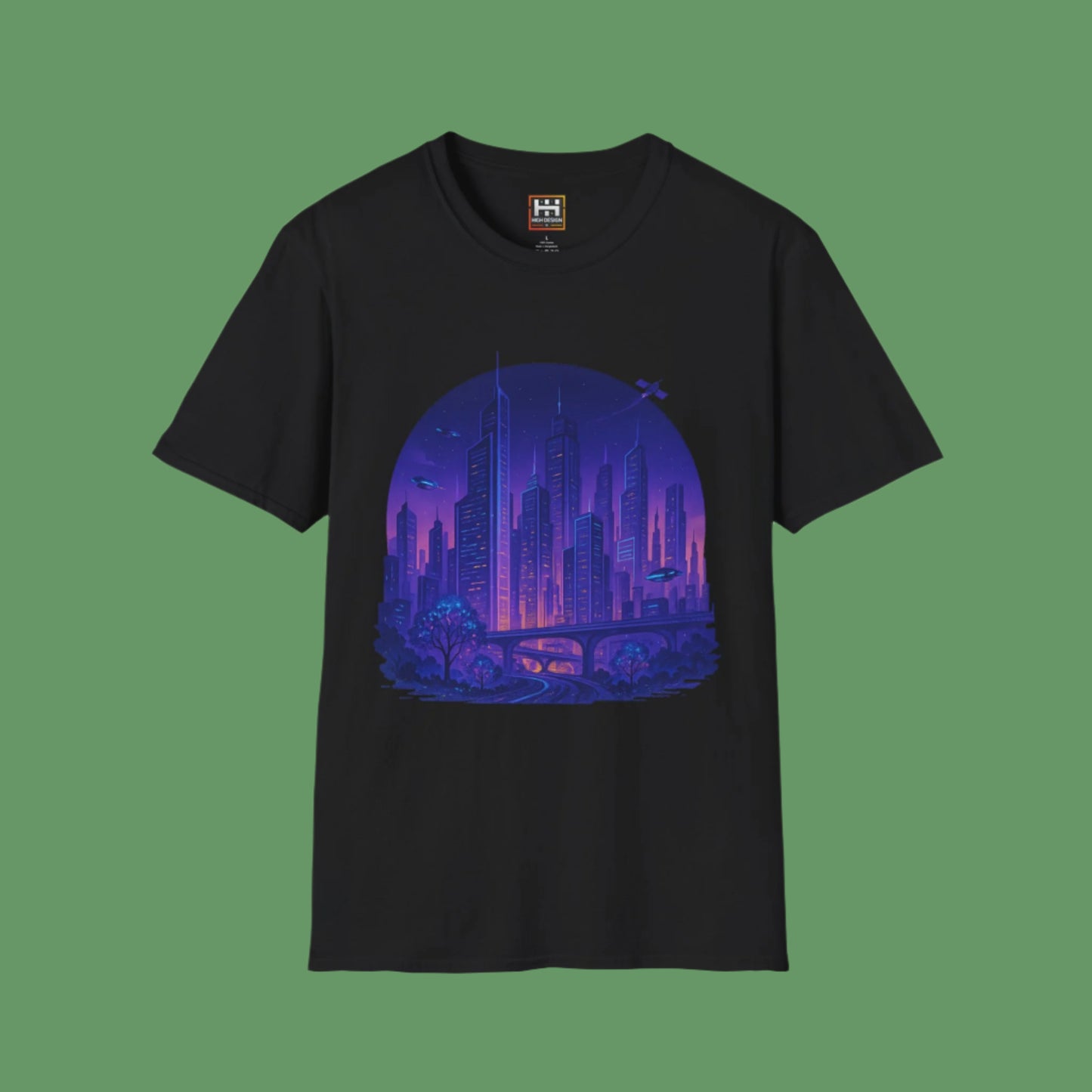 Cityscape Unisex Softstyle T-Shirt | Artistic Urban Design for Everyday Wear