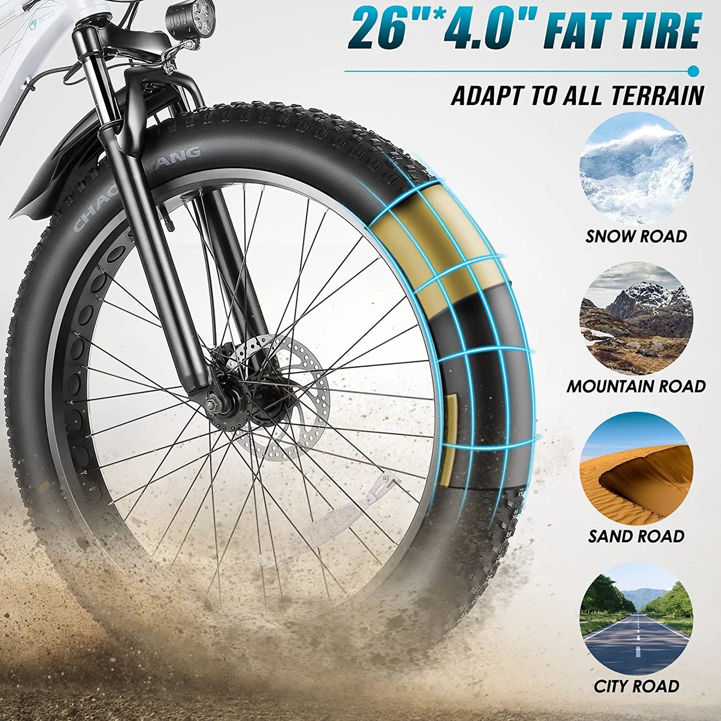 Electric Bike 26" X 4.0 Fat Tire Electric Bike 500W All Terrain Electric Bike Long Range Electric Mountain Bike with 48V 13Ah Removable Battery, UL2849 Certified