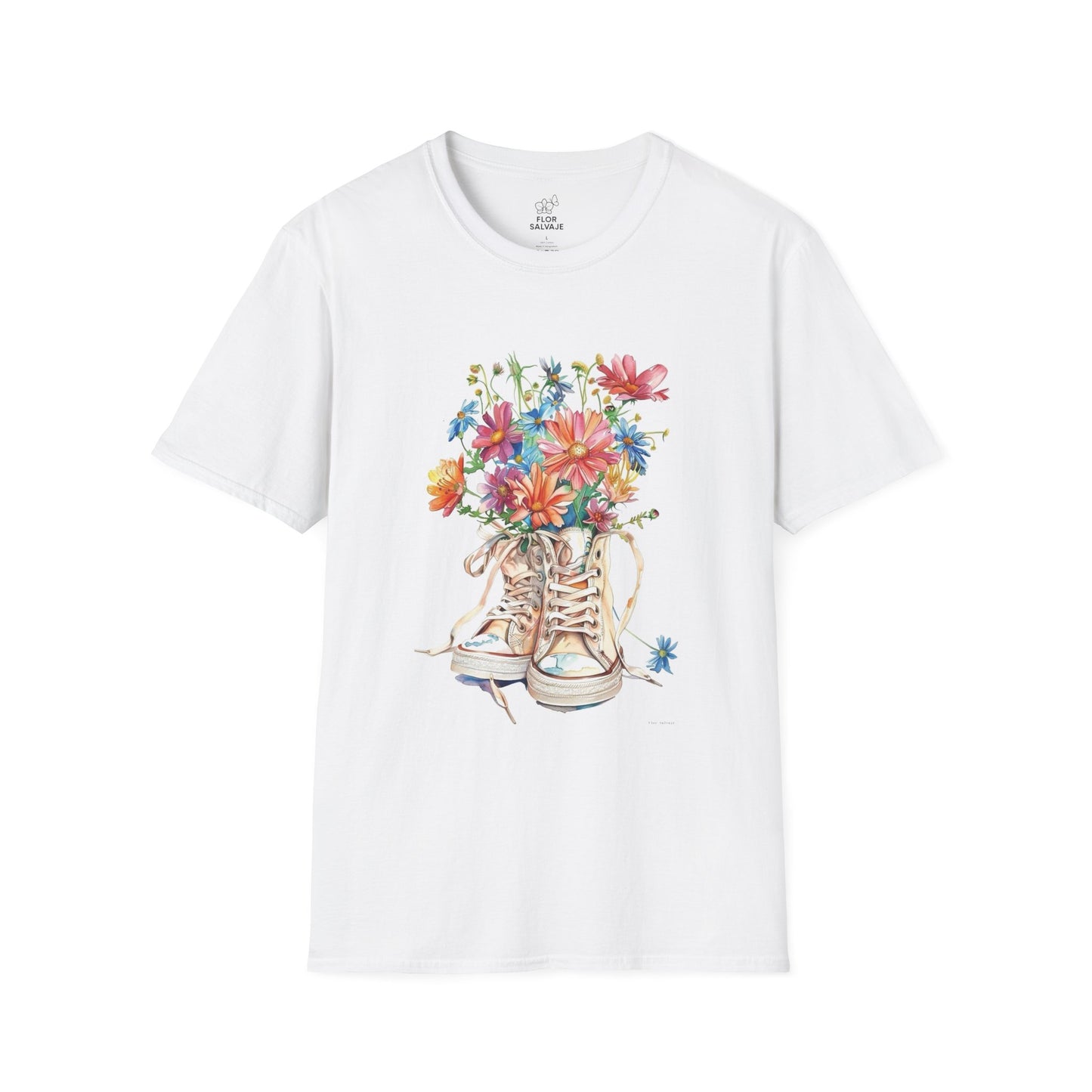 Floral Sneakers T-Shirt, Unisex Softstyle Tee, Boho Casual Shirt, Gift for Nature Lovers, Spring/Fall Fashion