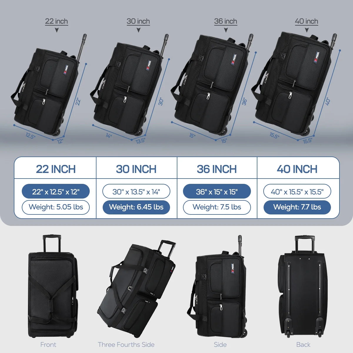36" Rolling Duffle Bag with Wheels and Handle,Collapsible Duffle Bag with Rollers,Durable Polyester Large Wheeled Travel Bags for Women & Men,Black