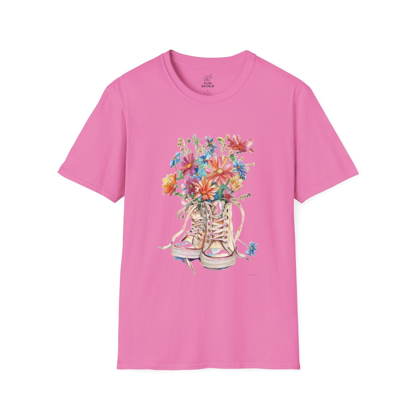 Floral Sneakers T-Shirt, Unisex Softstyle Tee, Boho Casual Shirt, Gift for Nature Lovers, Spring/Fall Fashion
