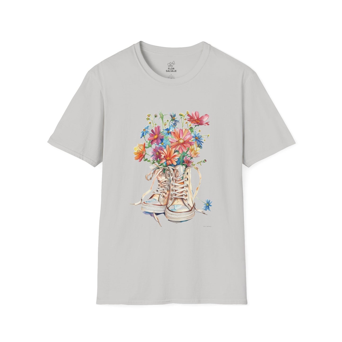 Floral Sneakers T-Shirt, Unisex Softstyle Tee, Boho Casual Shirt, Gift for Nature Lovers, Spring/Fall Fashion