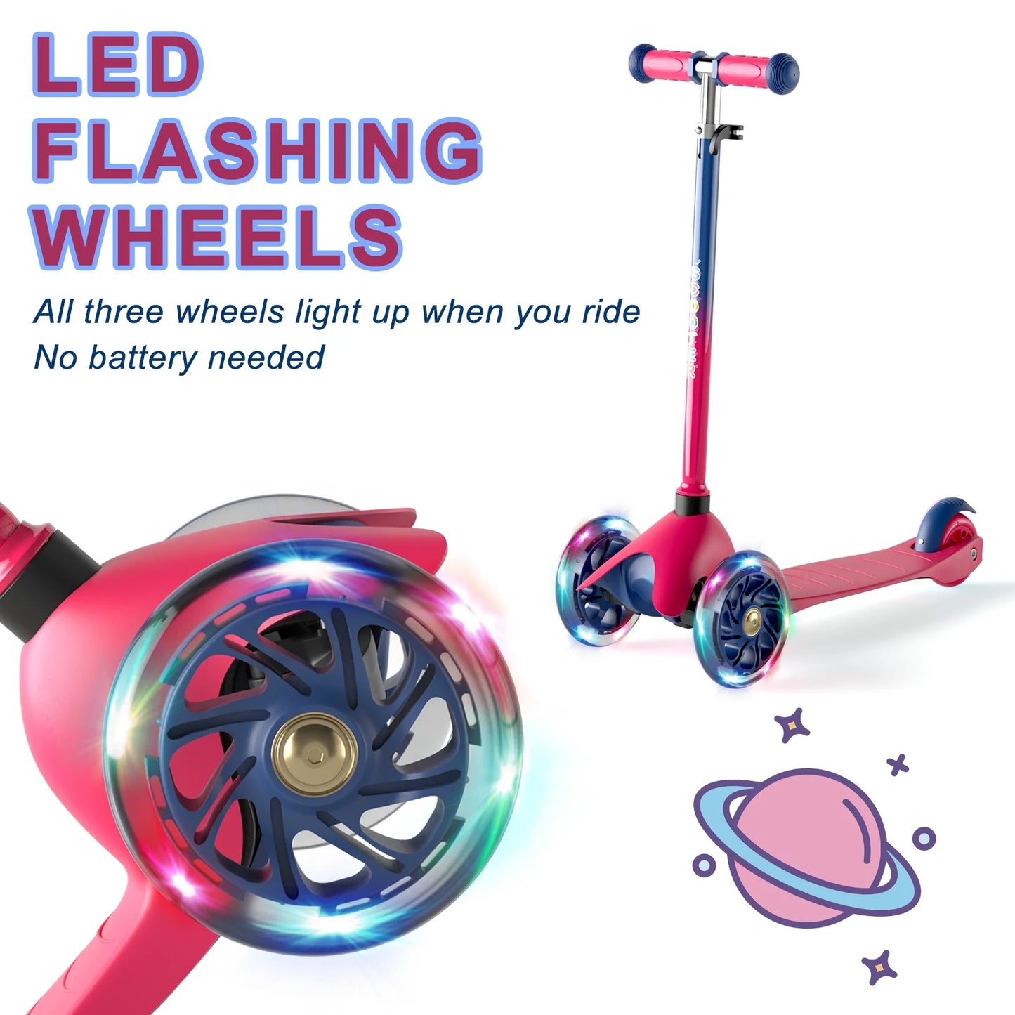 Kids Scooter Kick Scooter 3 Wheel Adjustable Height Light up LED Wheels for Kids Boys Girls Ages 2-5