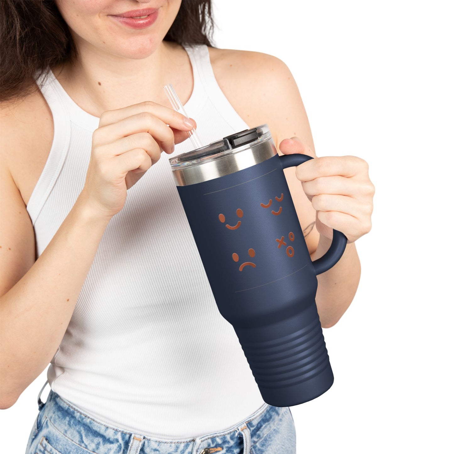 40oz Insulated Travel Mug with Cute Emoji Faces