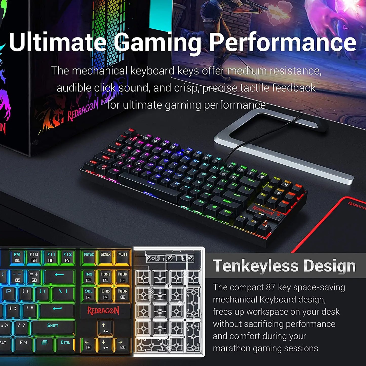 Redragon Keyboard Mouse Set K552-RGB-BA Mechanical Gaming Keyboard and Mouse Combo Wired RGB LED 60% for Windows PC Gamers