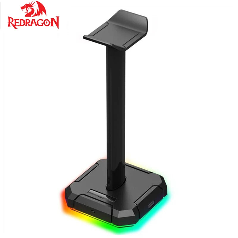 Stand RGB Backlit Aluminum Supporting Bar Non-Slip Solid Rubber Base 4X USB 2.0 for All Headphones