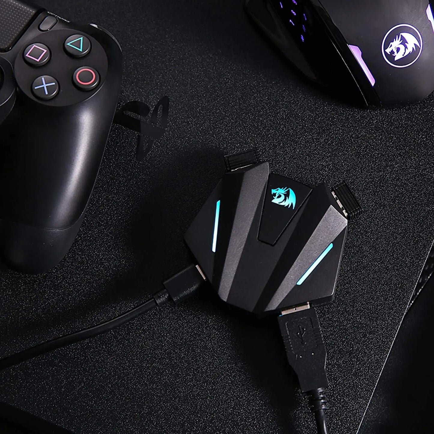 Redragon GA250 Vulcan Keyboard and Mouse Adapter LED Gaming Console Converter Compatible for Nintendo Switch PS3/4 Xbox One