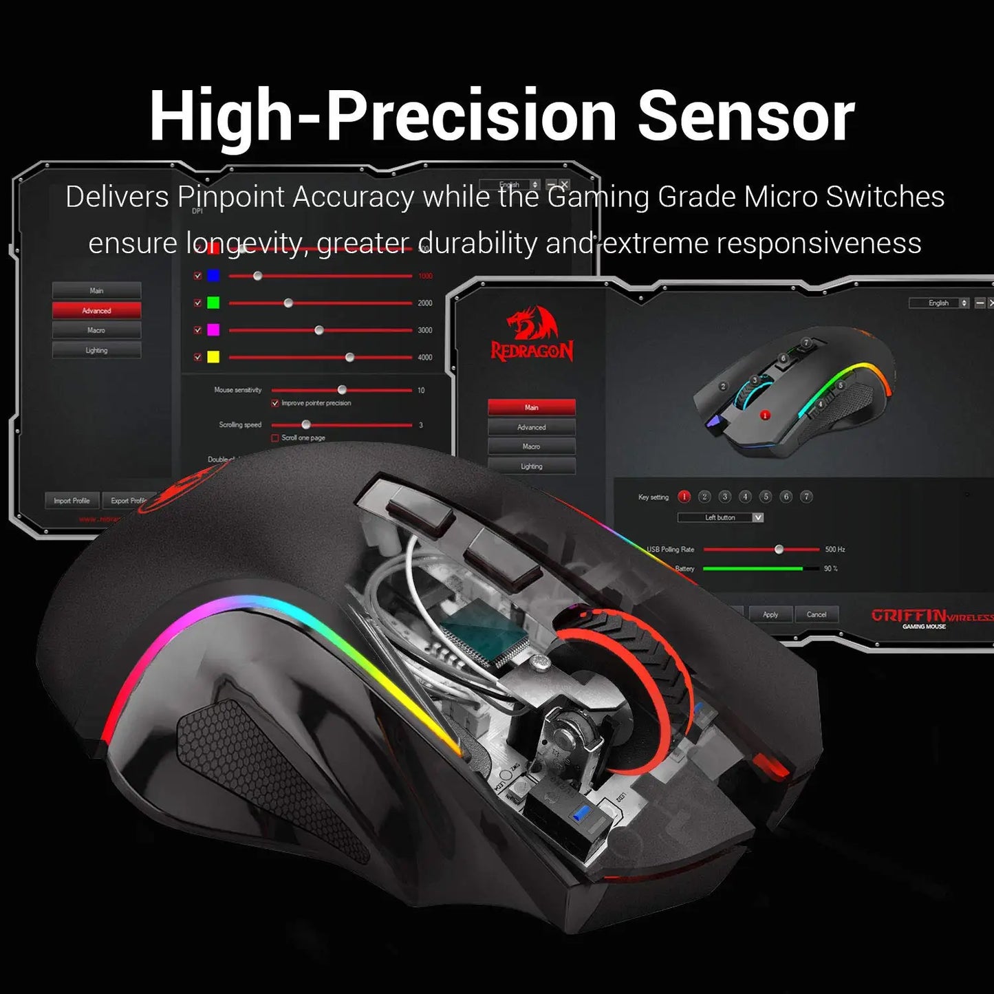 Redragon M602KS Wireless Gaming Mouse RGB Backlit MMO 7 Programmable Buttons Mouse Macro Recording For Laptop PC Gamer