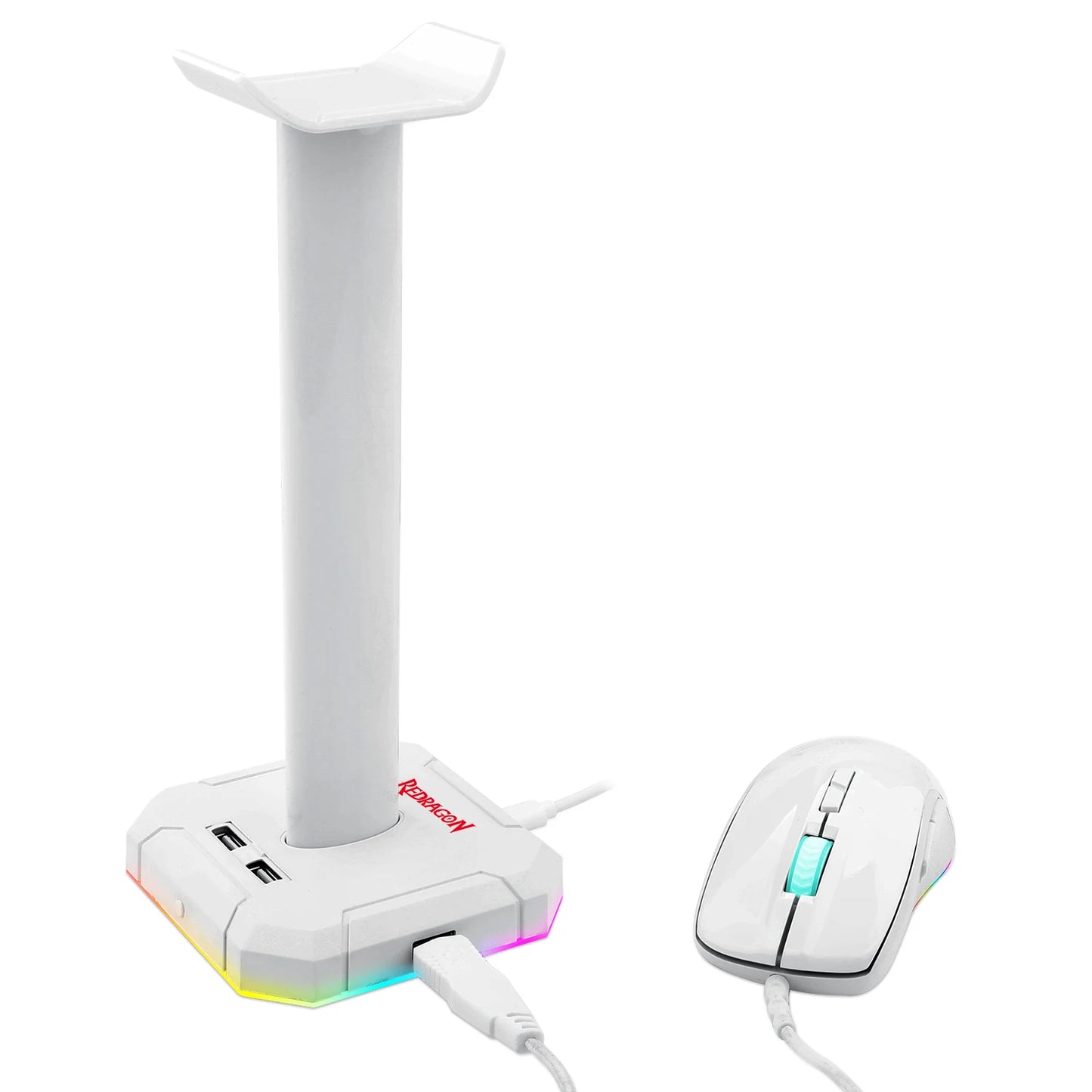 Stand RGB Backlit Aluminum Supporting Bar Non-Slip Solid Rubber Base 4X USB 2.0 for All Headphones