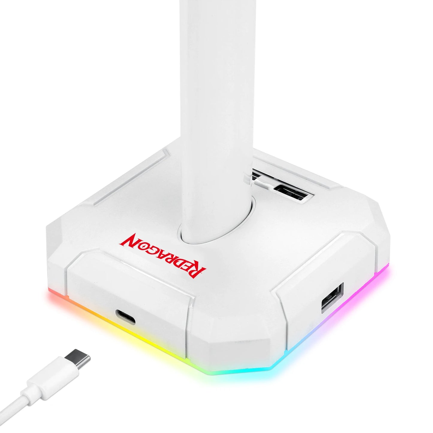 Stand RGB Backlit Aluminum Supporting Bar Non-Slip Solid Rubber Base 4X USB 2.0 for All Headphones