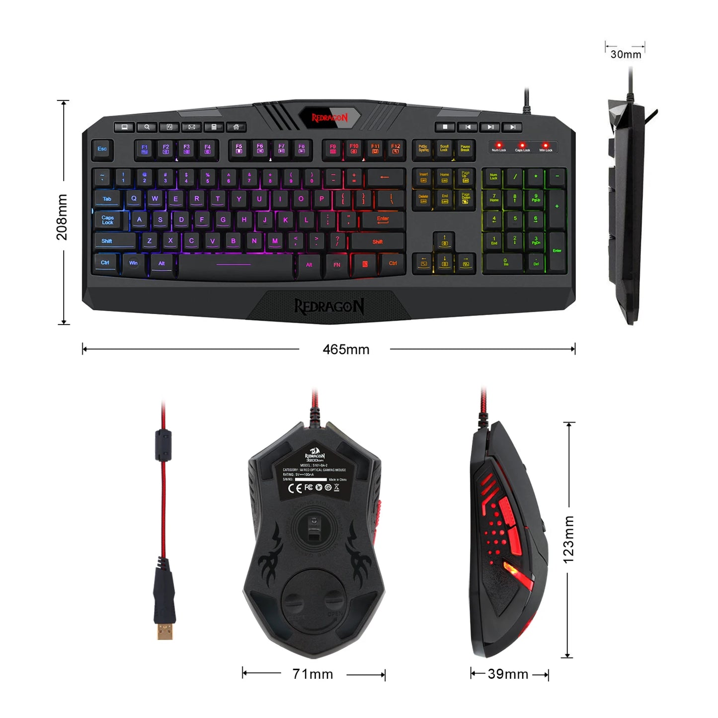 Redragon S101 Wired RGB Backlit Gaming Keyboard Mouse