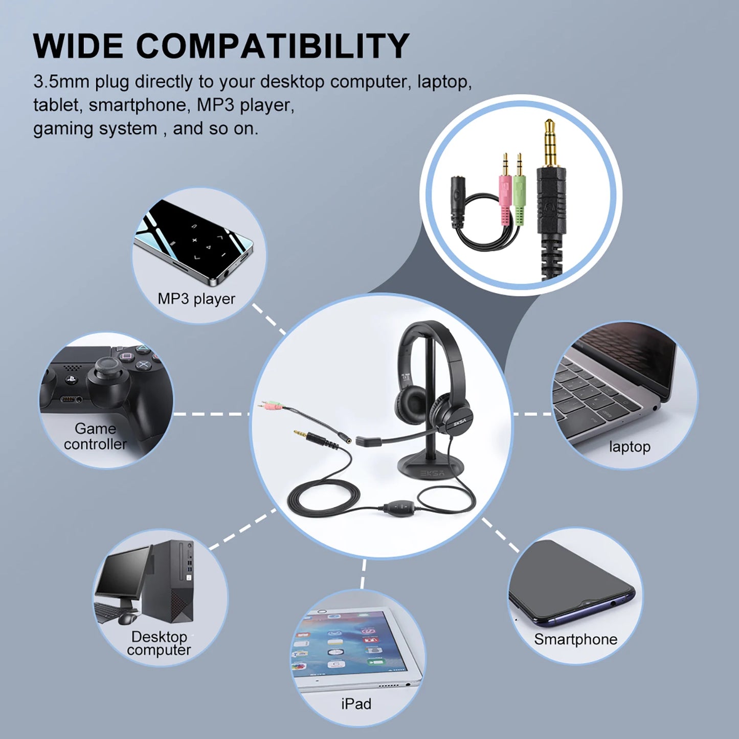 EKSA H12 Wired Headphones with Microphone