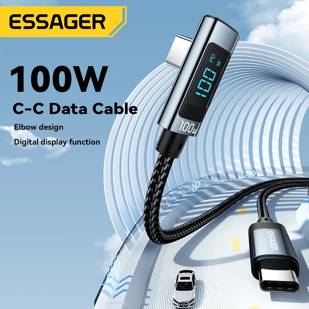 Essager PD100W USB Type C Cable 90 Degree 5A Fasting Charing For Macbook