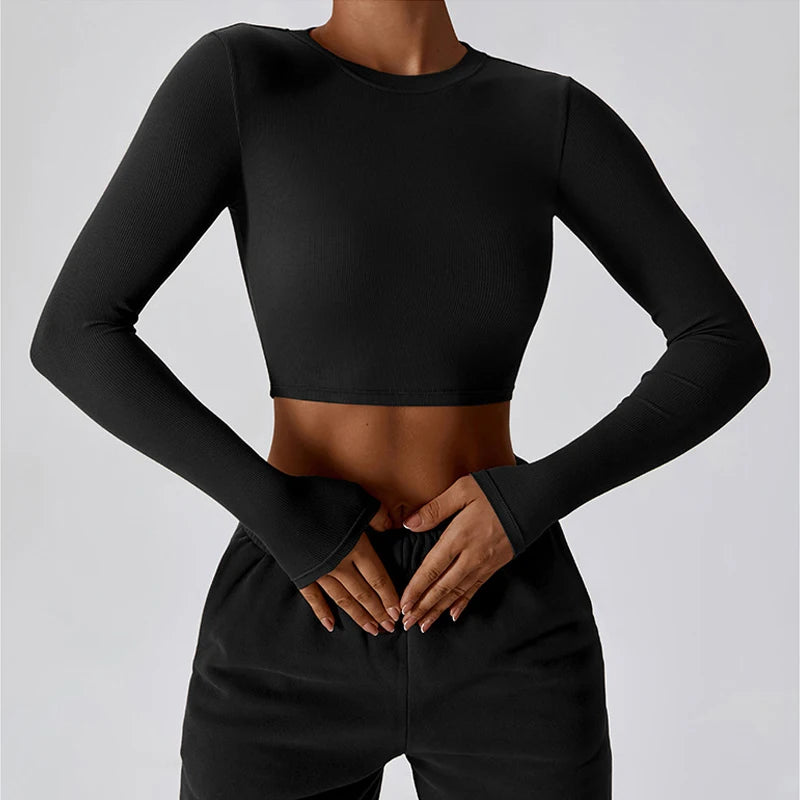 Basic Crop Tops Slim Fit Long Sleeve Workout