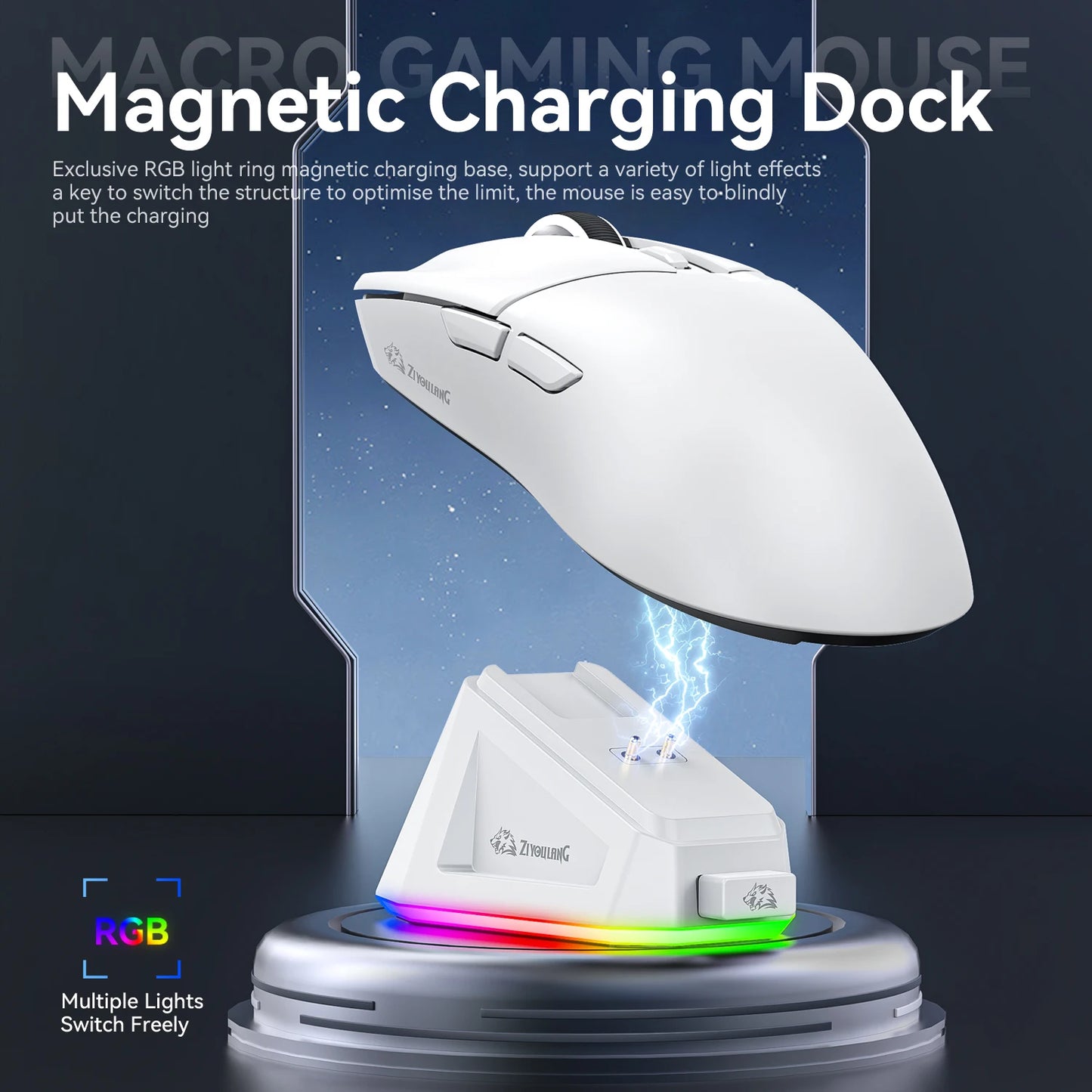 2.4G/BT/Wired Ultra-light Magnetic Charging Dock Gaming Mouse