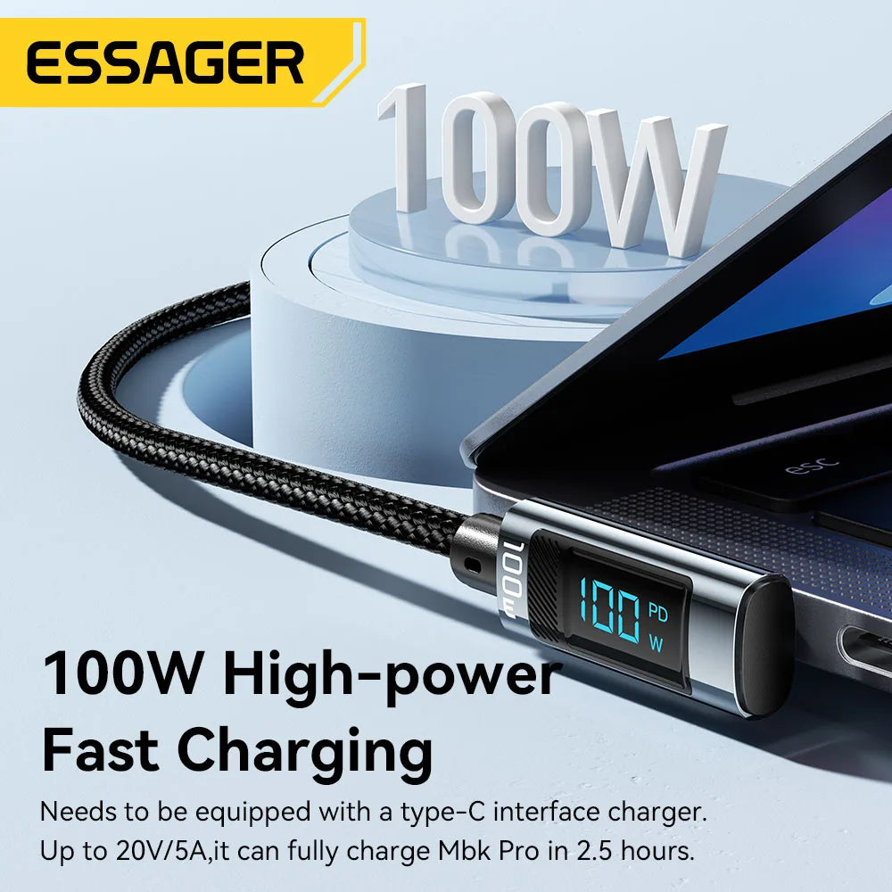 Essager PD100W USB Type C Cable 90 Degree 5A Fasting Charing For Macbook
