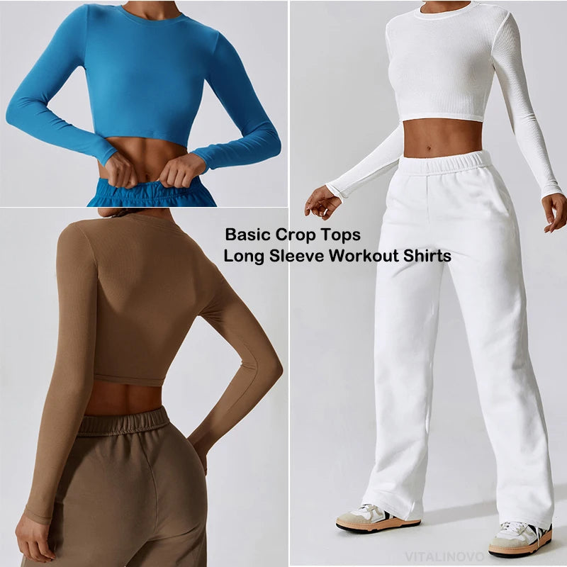 Basic Crop Tops Slim Fit Long Sleeve Workout