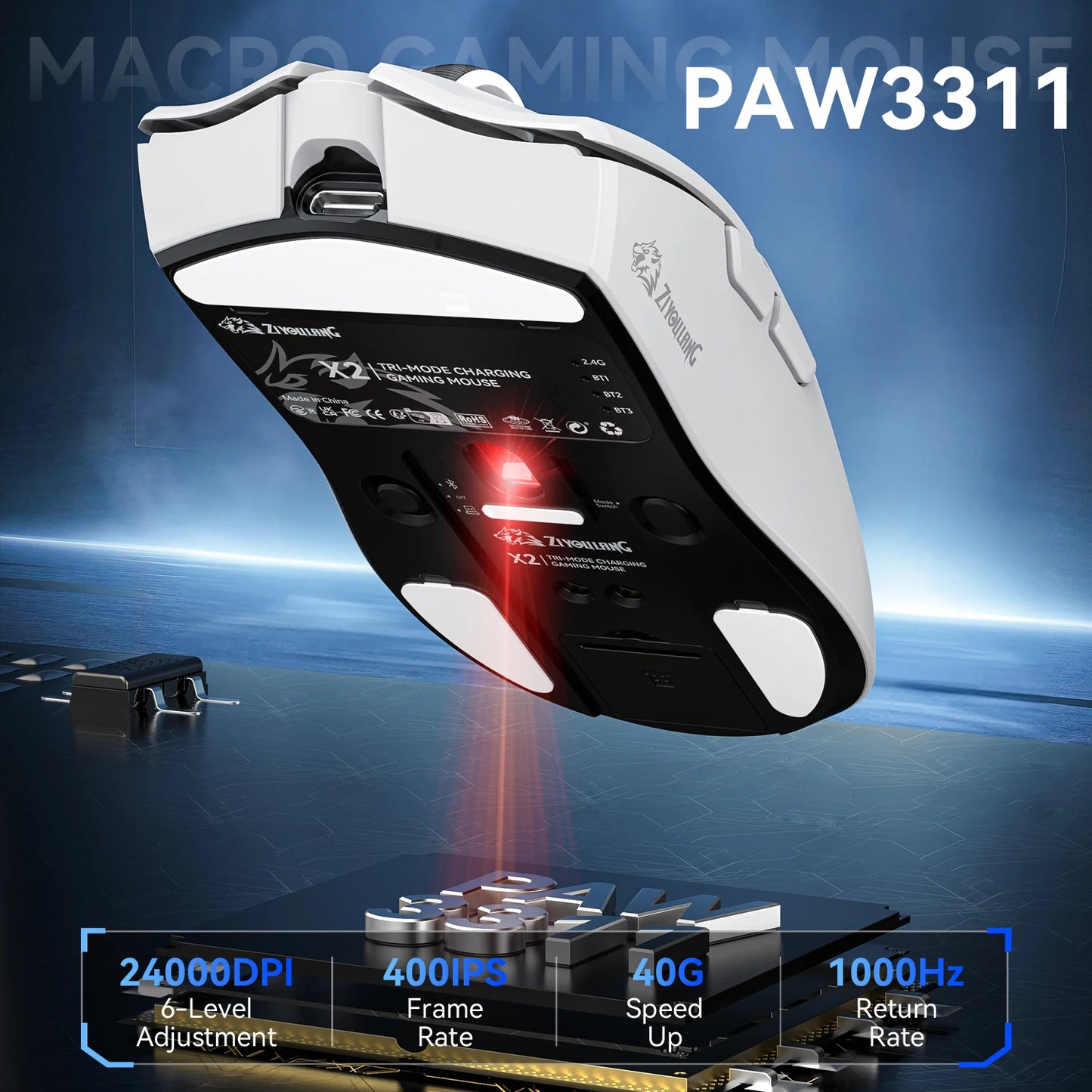 2.4G/BT/Wired Ultra-light Magnetic Charging Dock Gaming Mouse