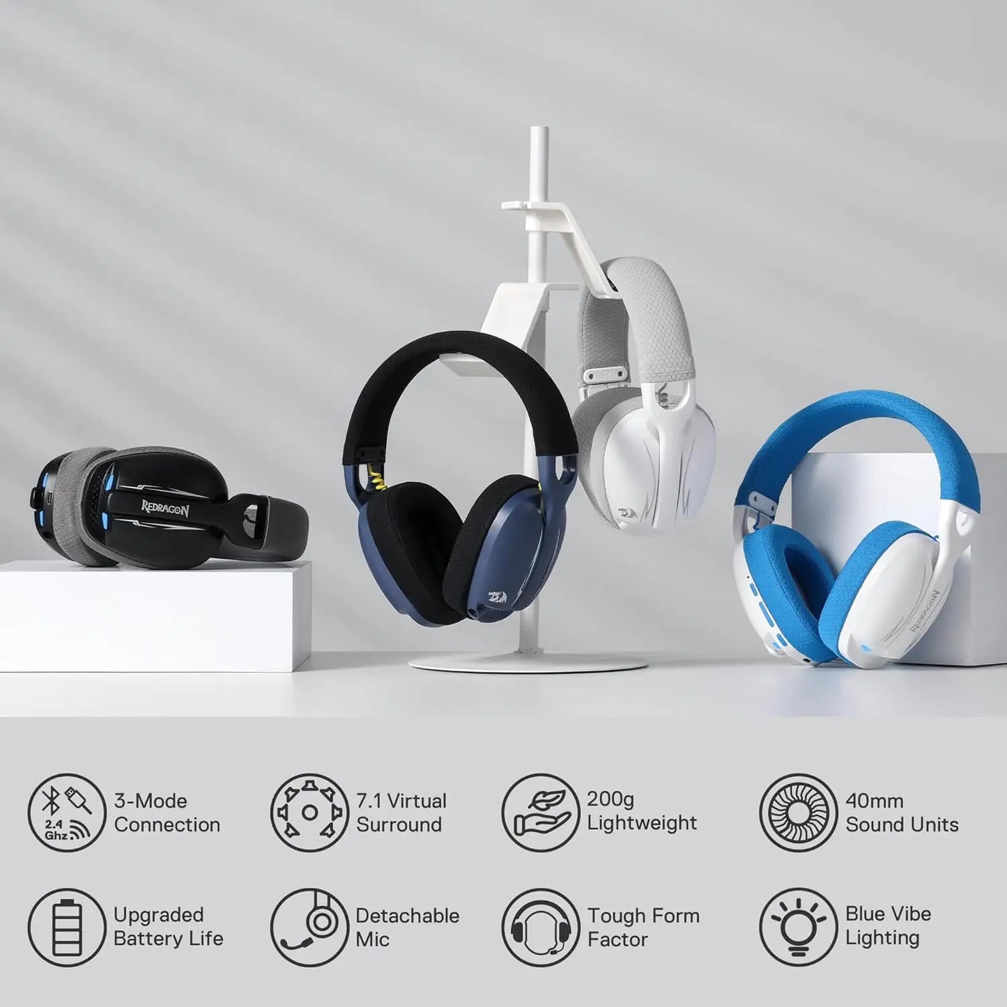 Redragon H878 Gaming Headset, 2.4Ghz/BT/Wired