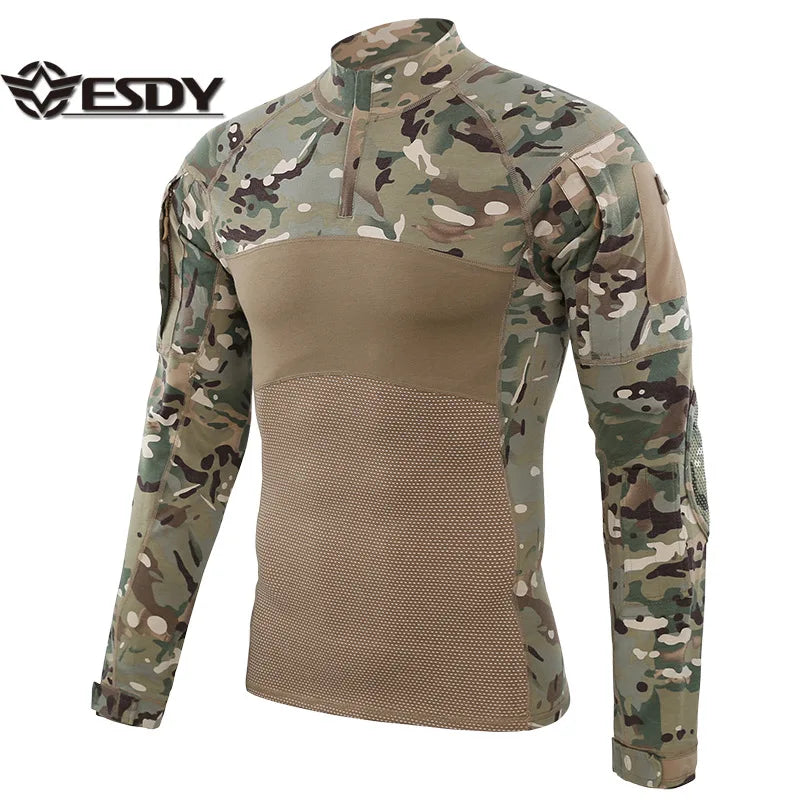 ESDY Men's Military Tactics Shirts Camouflage Frog