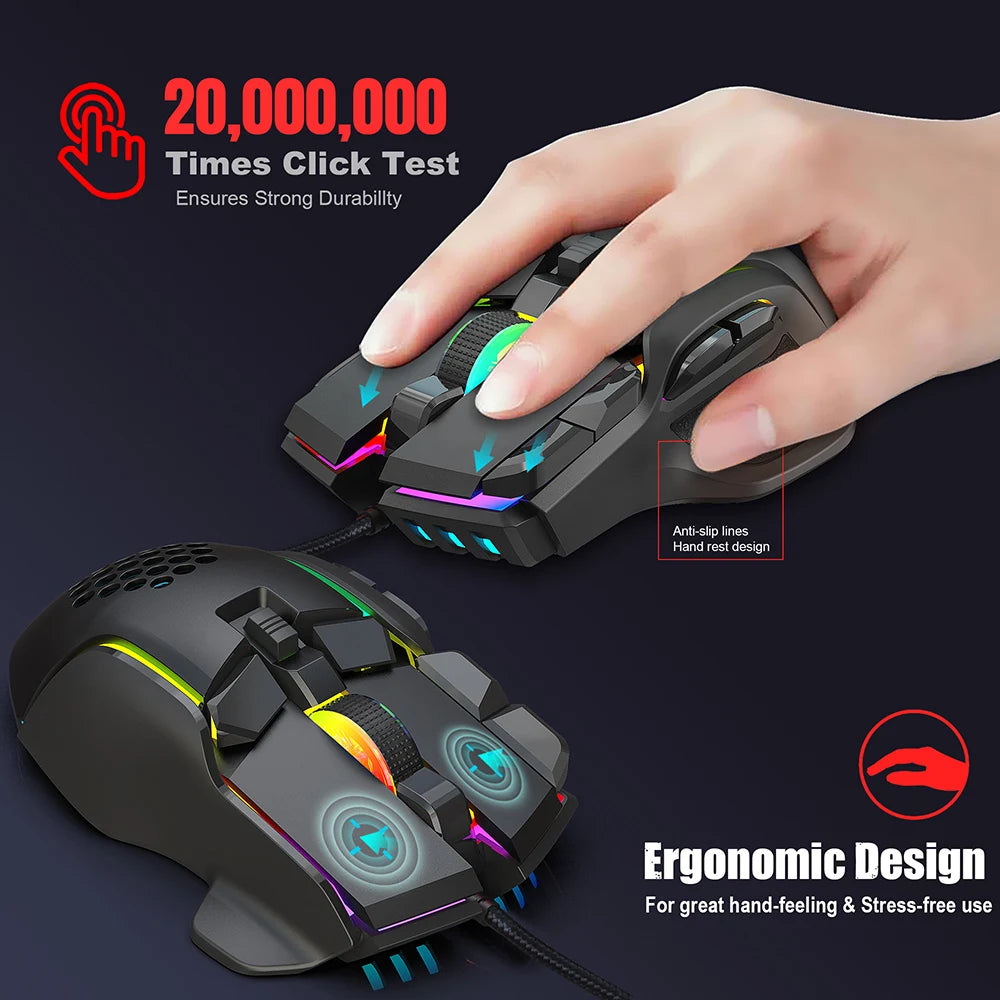 RGB Backlight Mause Gamer 10 Buttons Programming 7200dpi