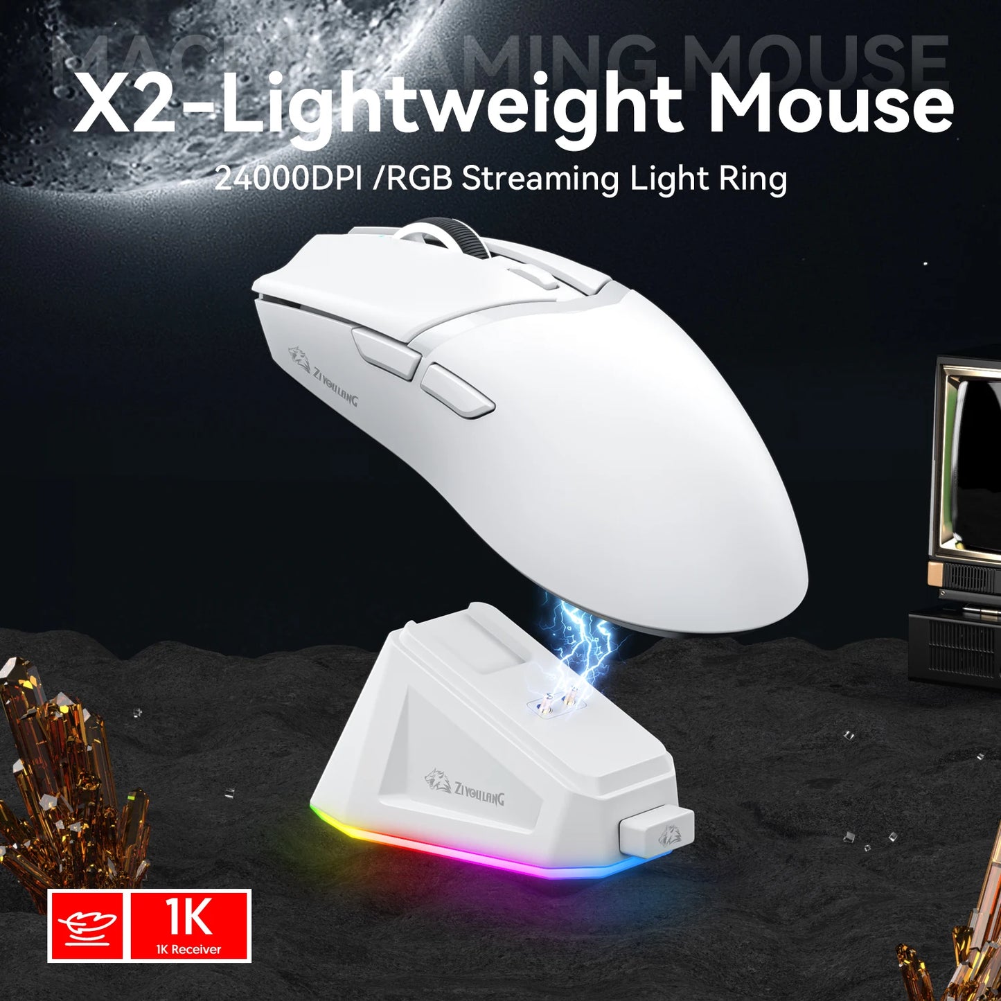2.4G/BT/Wired Ultra-light Magnetic Charging Dock Gaming Mouse