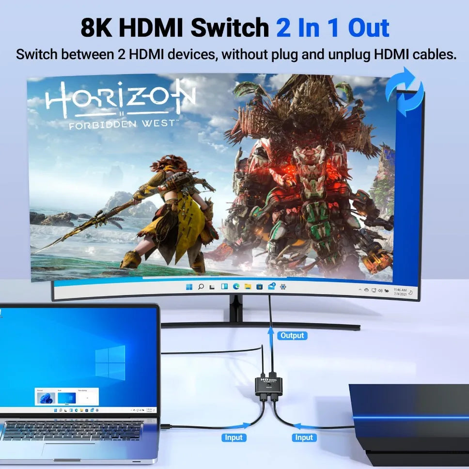 HDMI Switch Splitter 8K 60Hz 4K120Hz Bi-Direction 1 in 2/2 in 1 HDMI