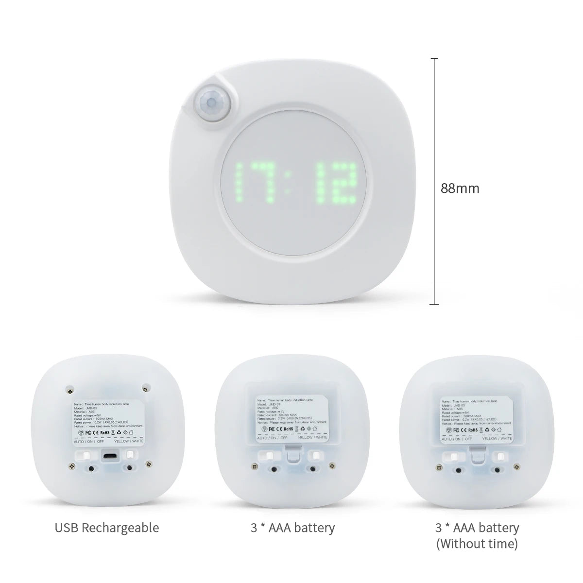 Smart Home LED Clock 360° Auto-Rotate Time Display Motion Sensor