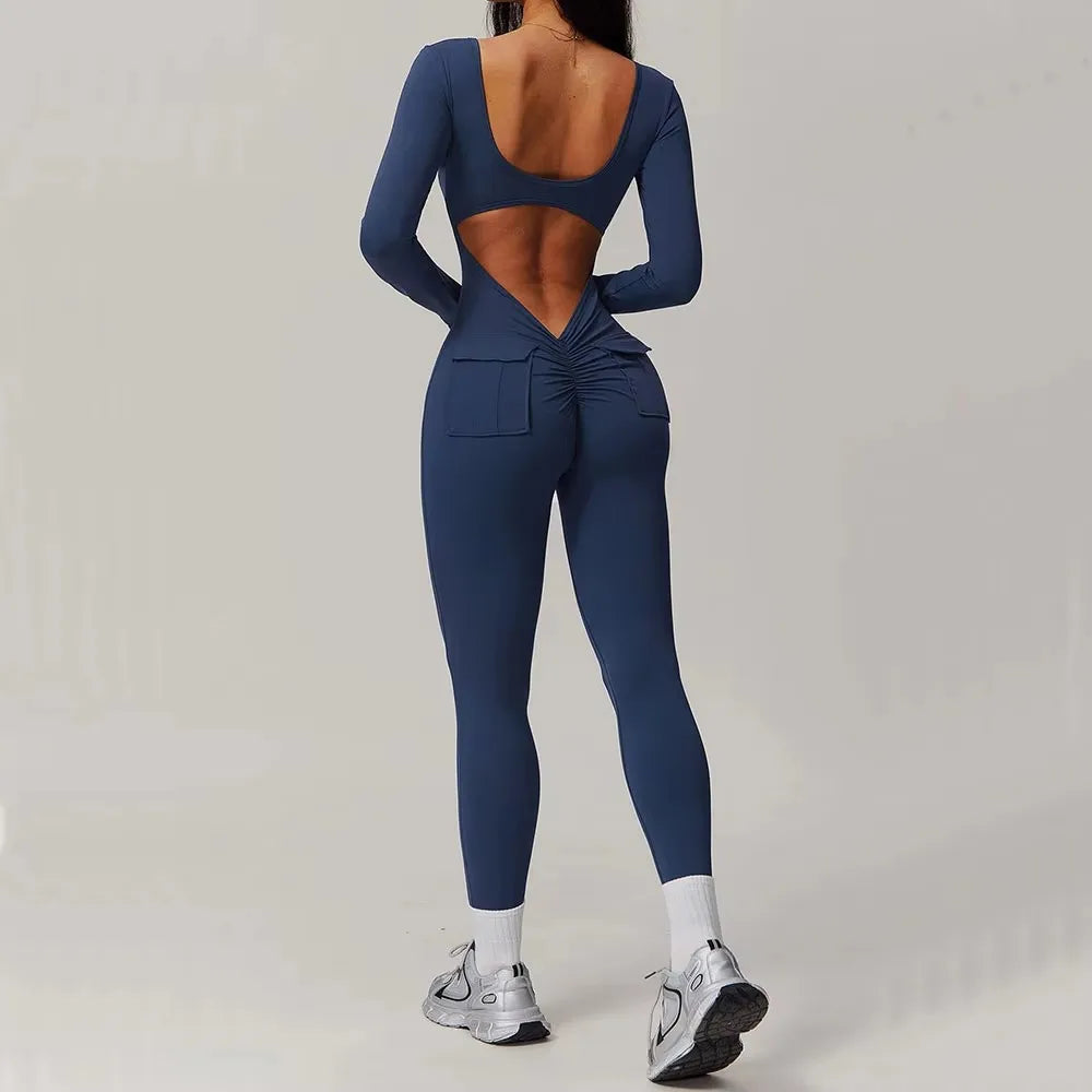 Sexy Back V Jumpsuit Gym One-Piece Suit Women Halterneck
