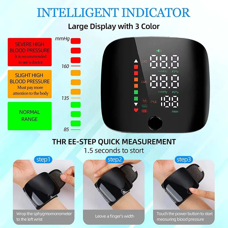 Wrist Type Blood Pressure Monitor LED Display Fast Measurement Digital Tensiometer