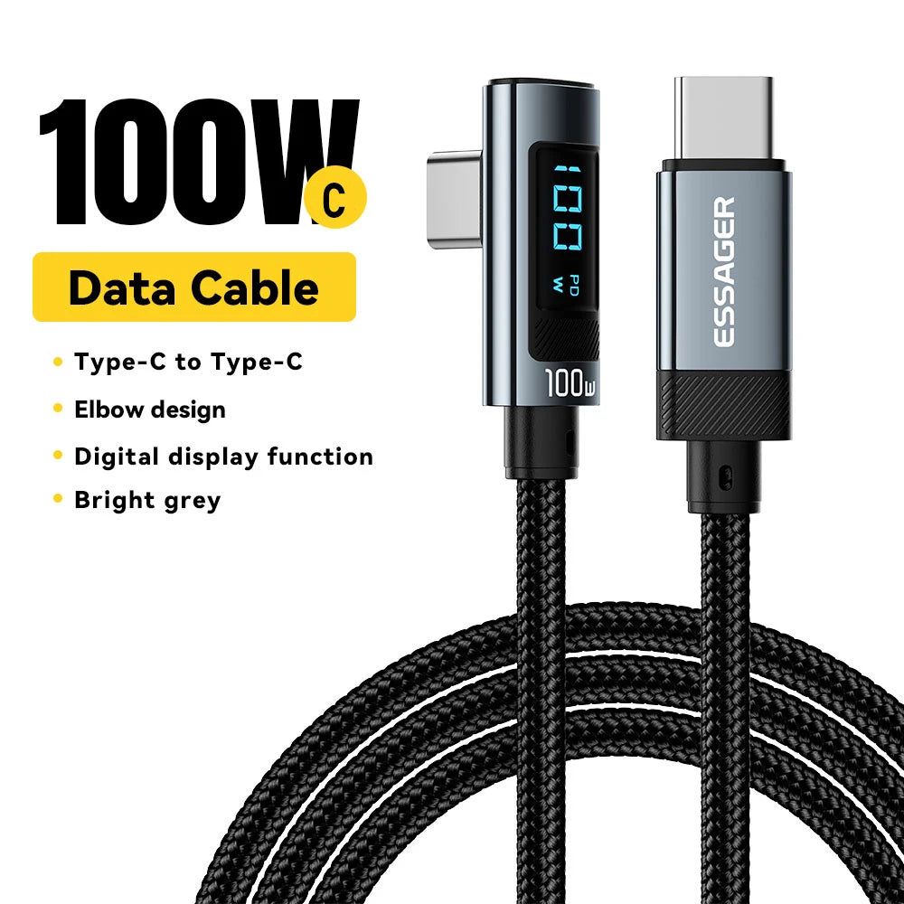 Essager PD100W USB Type C Cable 90 Degree 5A Fasting Charing For Macbook