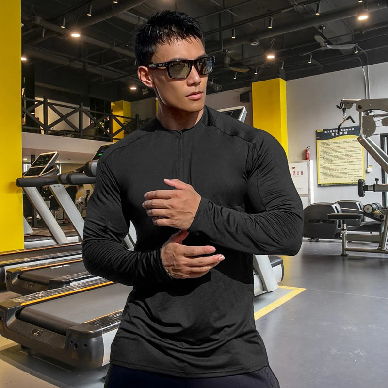 Men's Long Sleeved T-Shirt Spring Autumn New Sports Fitness Track And Field Wear Cycling Quick Dry Breathable Round Neck Tight
