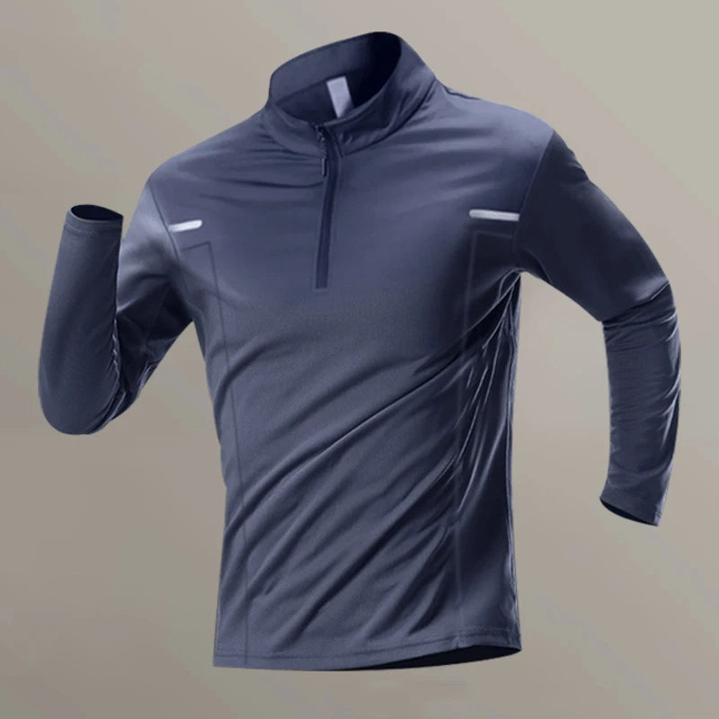 Outdoor Sport Men's Long Sleeve t-Shirts Zipper High Collar Dry Fit Running Cloth Autumn Breathable Casual Top Trend Sportswear