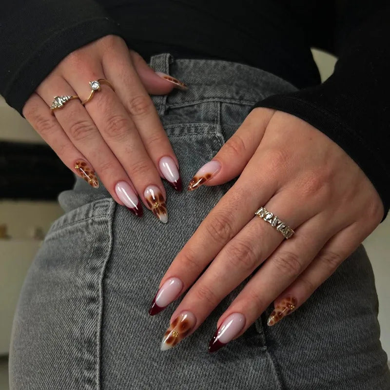 24pcs Autumn Brown French Fake Nails