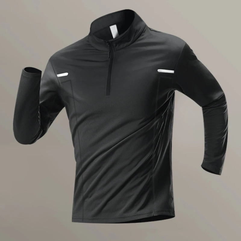 Outdoor Sport Men's Long Sleeve t-Shirts Zipper High Collar Dry Fit Running Cloth Autumn Breathable Casual Top Trend Sportswear
